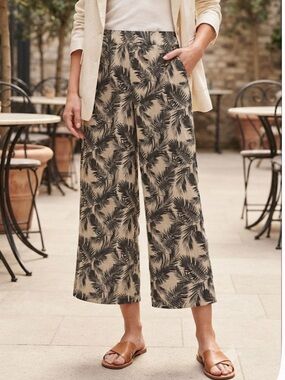 PANAMA JACK Tropical Print Linen Blend Wide Leg Cropped Pants XL